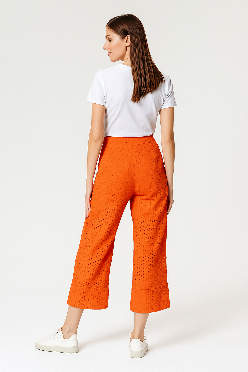 Pantalones Para Mujer Pesquero Liso Perforado Acampanado W41125 Naranja