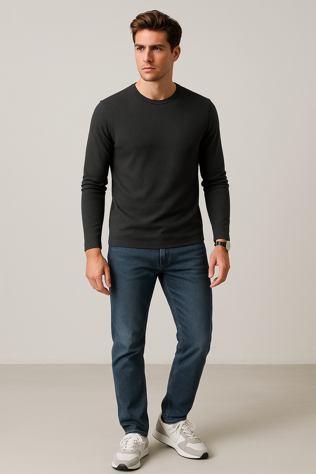 Playeras Para Hombre Textura Waffle A55316 Negro