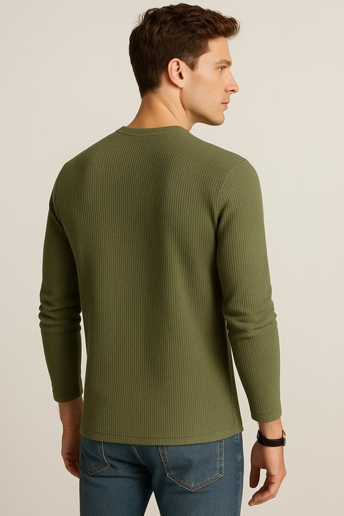 Playeras Para Hombre Textura Waffle A55316 Militar