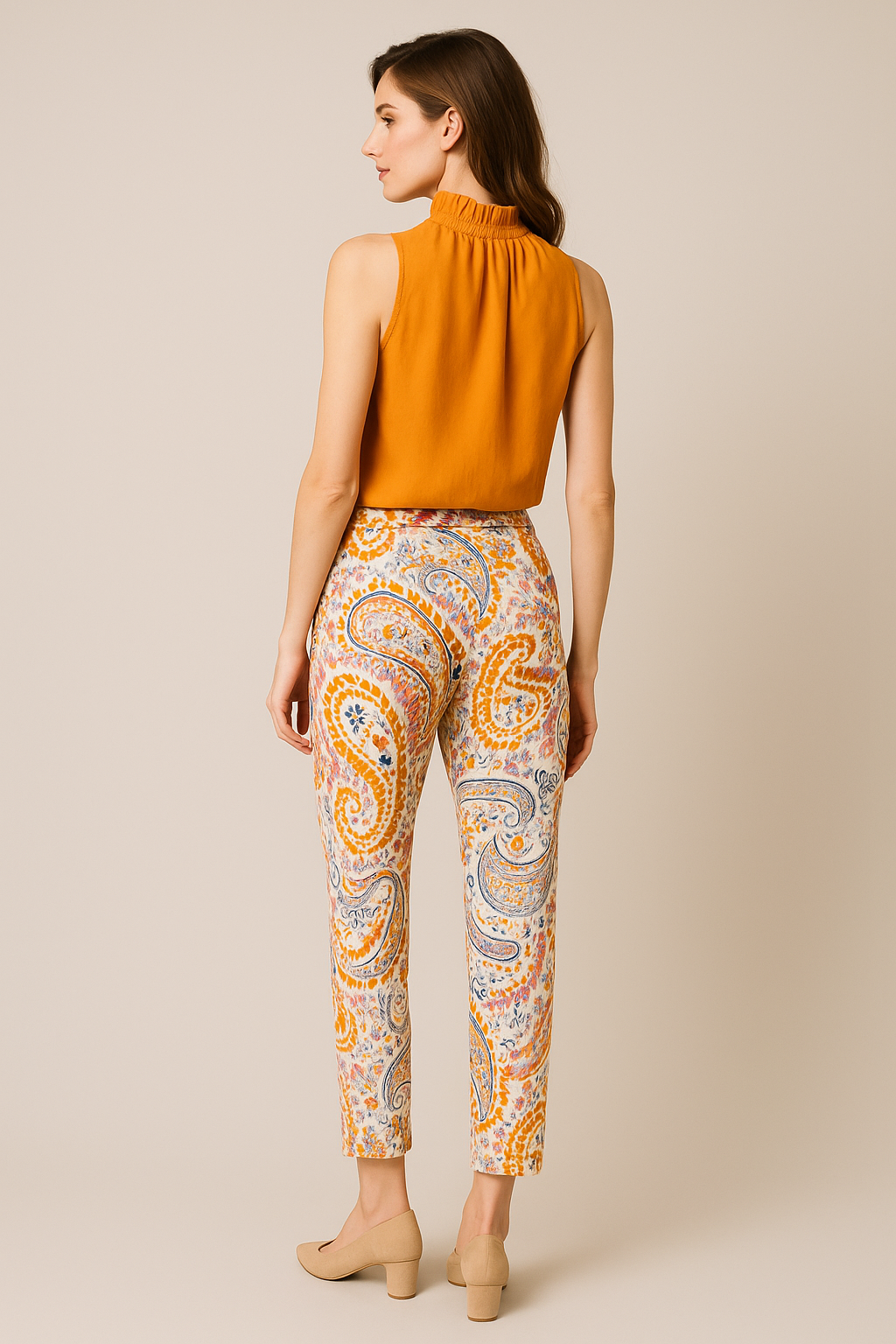 Pantalones Para Mujer Comodo De Tiro Alto Con Estampado Paisley W41114 Unico