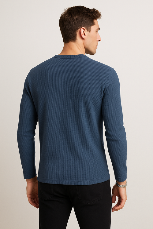 Playeras Para Hombre Textura Waffle A55316 Marino