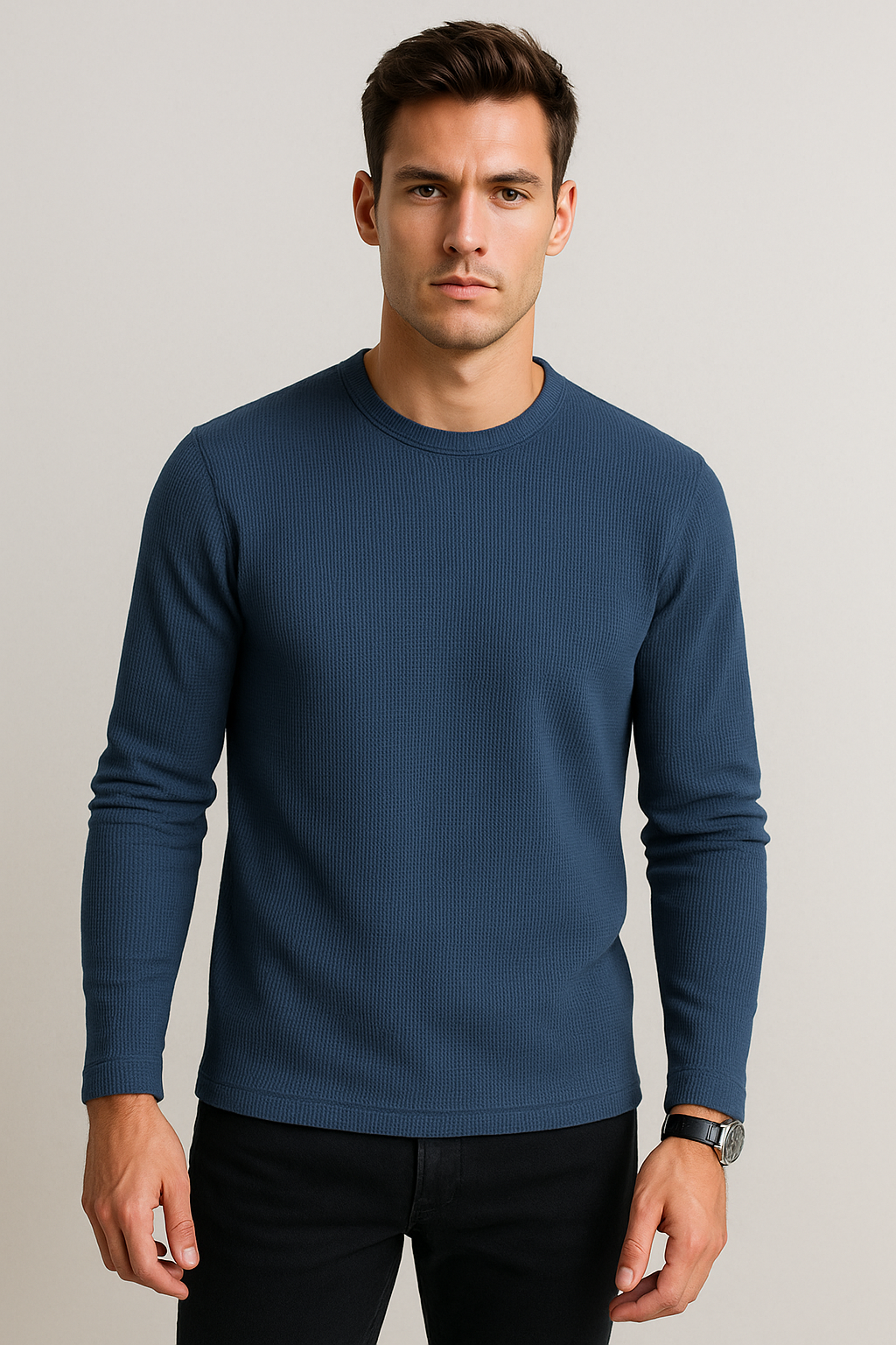 Playeras Para Hombre Textura Waffle A55316 Marino