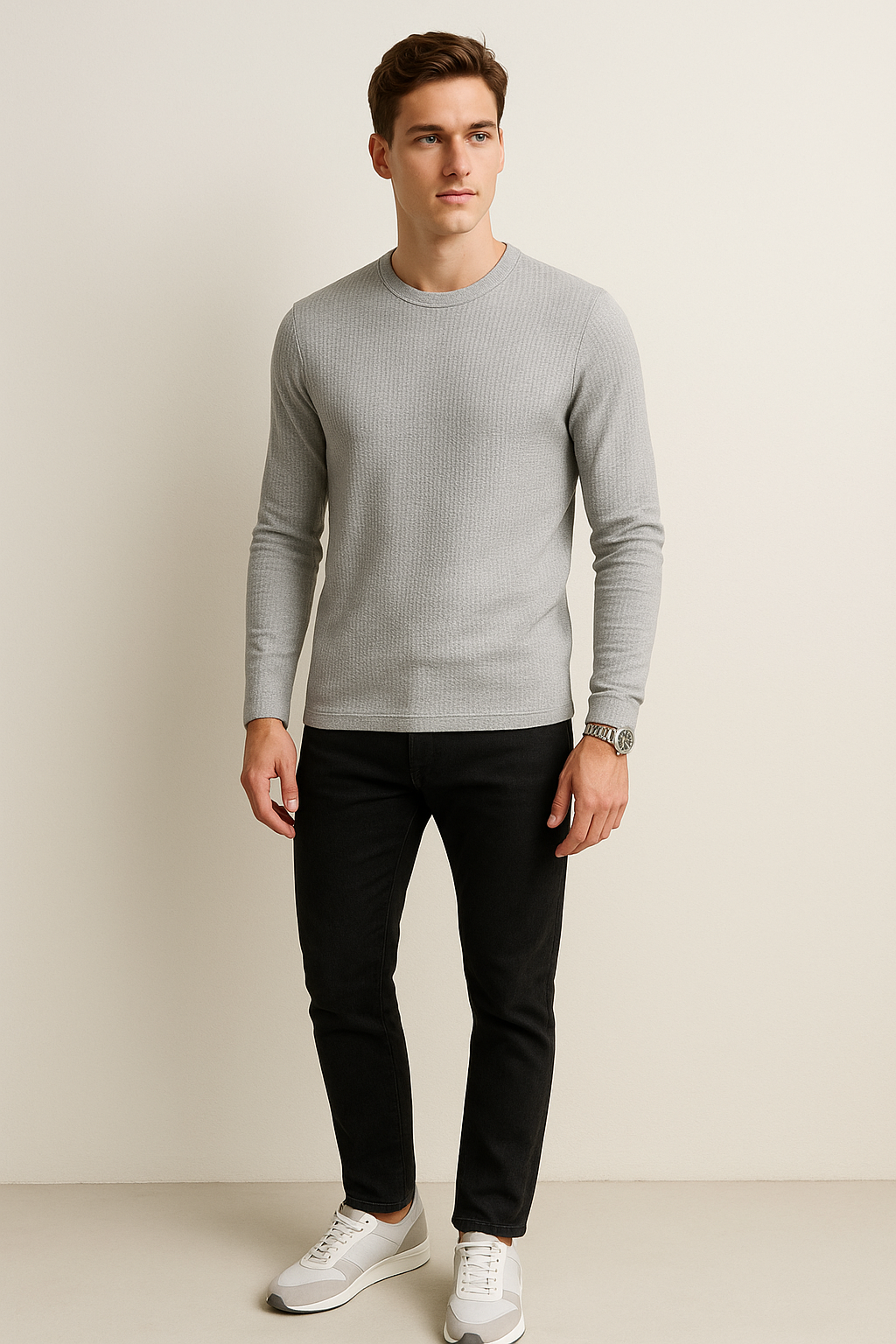 Playeras Para Hombre Textura Waffle A55316 Jaspe