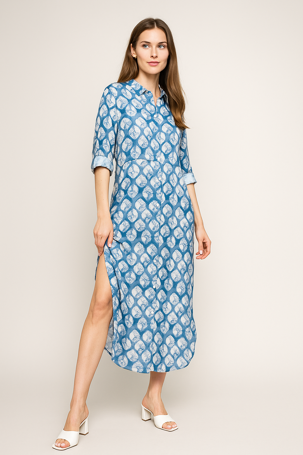 Vestidos Para Mujer Largo Camisero Comodo S51141 Azul