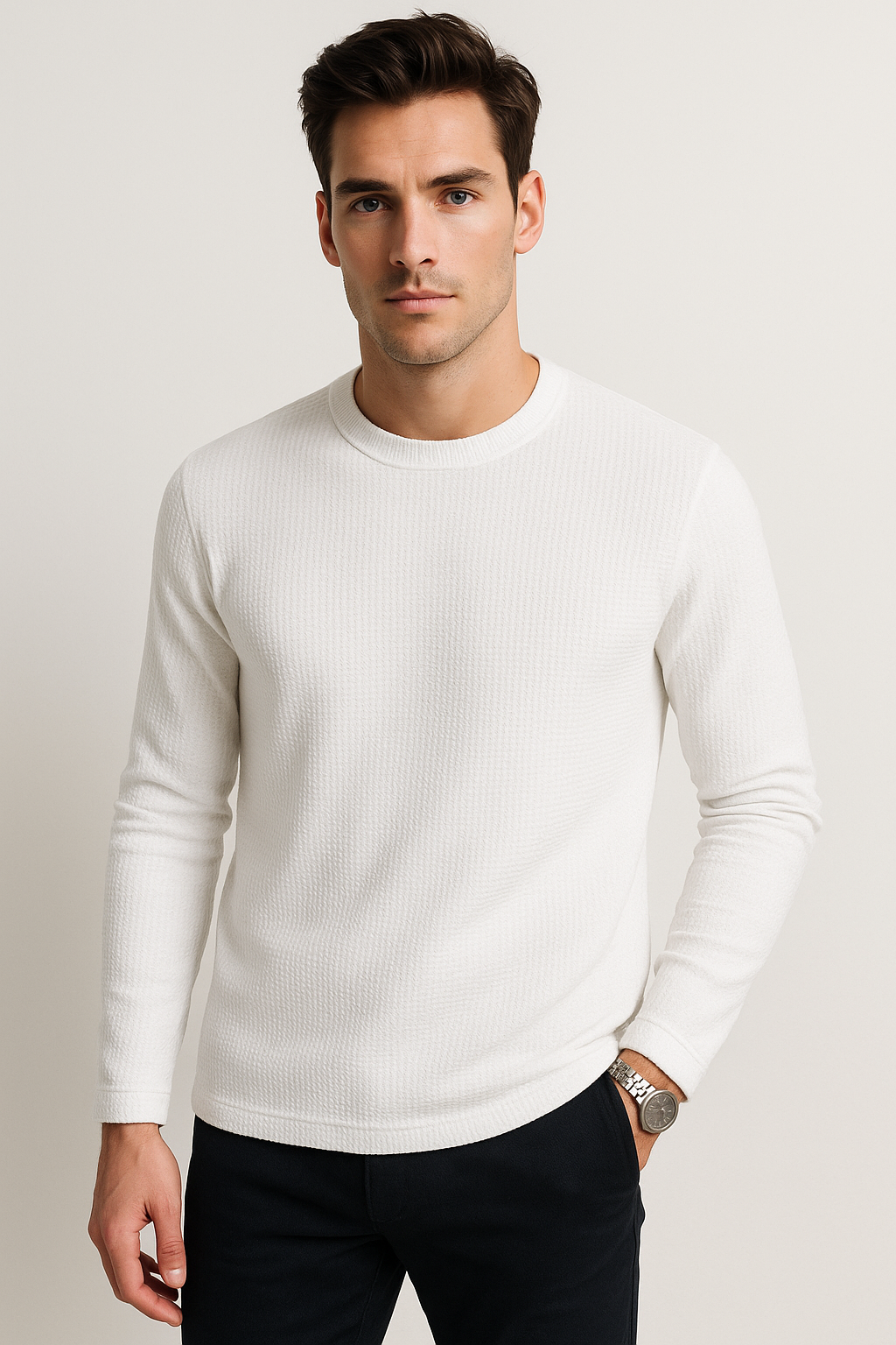 Playeras Para Hombre Textura Waffle A55316 Hueso