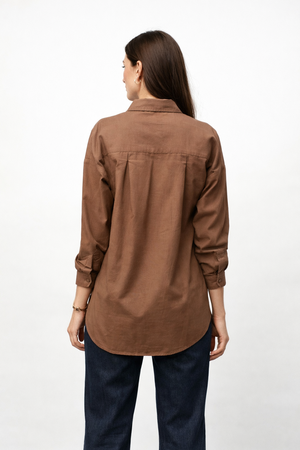 Blusas Para Mujer Camisera Oversize Popelina N61109 Cafe