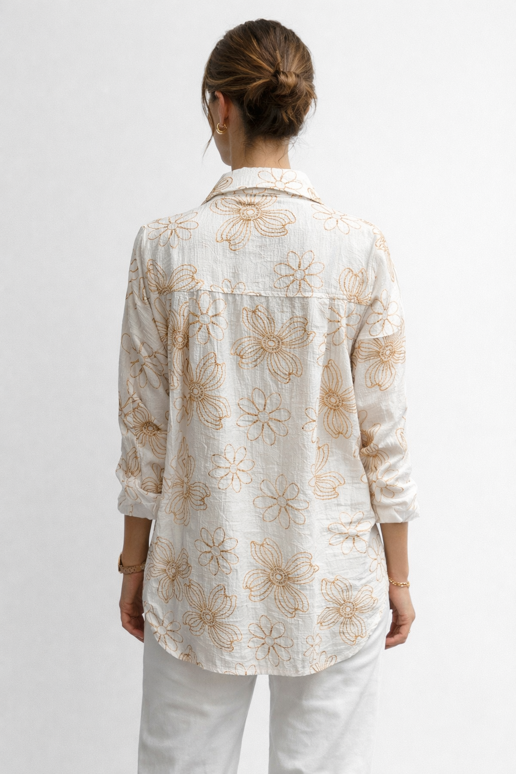 Blusas Para Mujer Camisera Oversize Bordada N61137 Beige