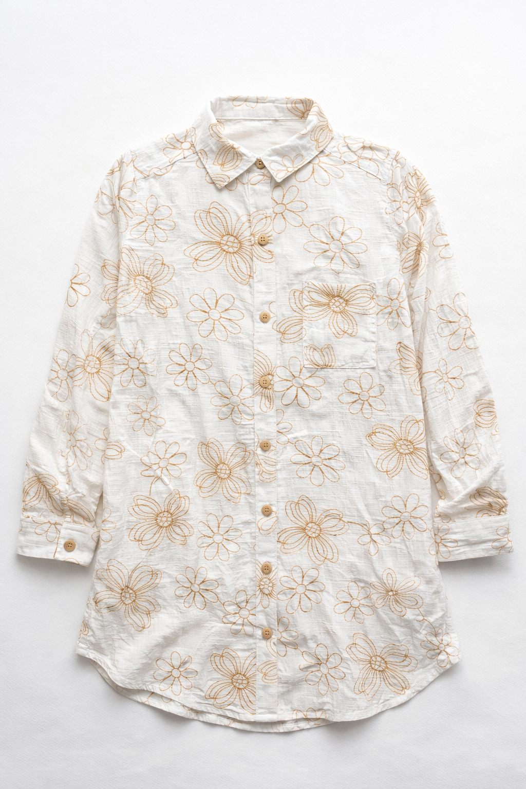 Blusas Para Mujer Camisera Oversize Bordada N61137 Beige