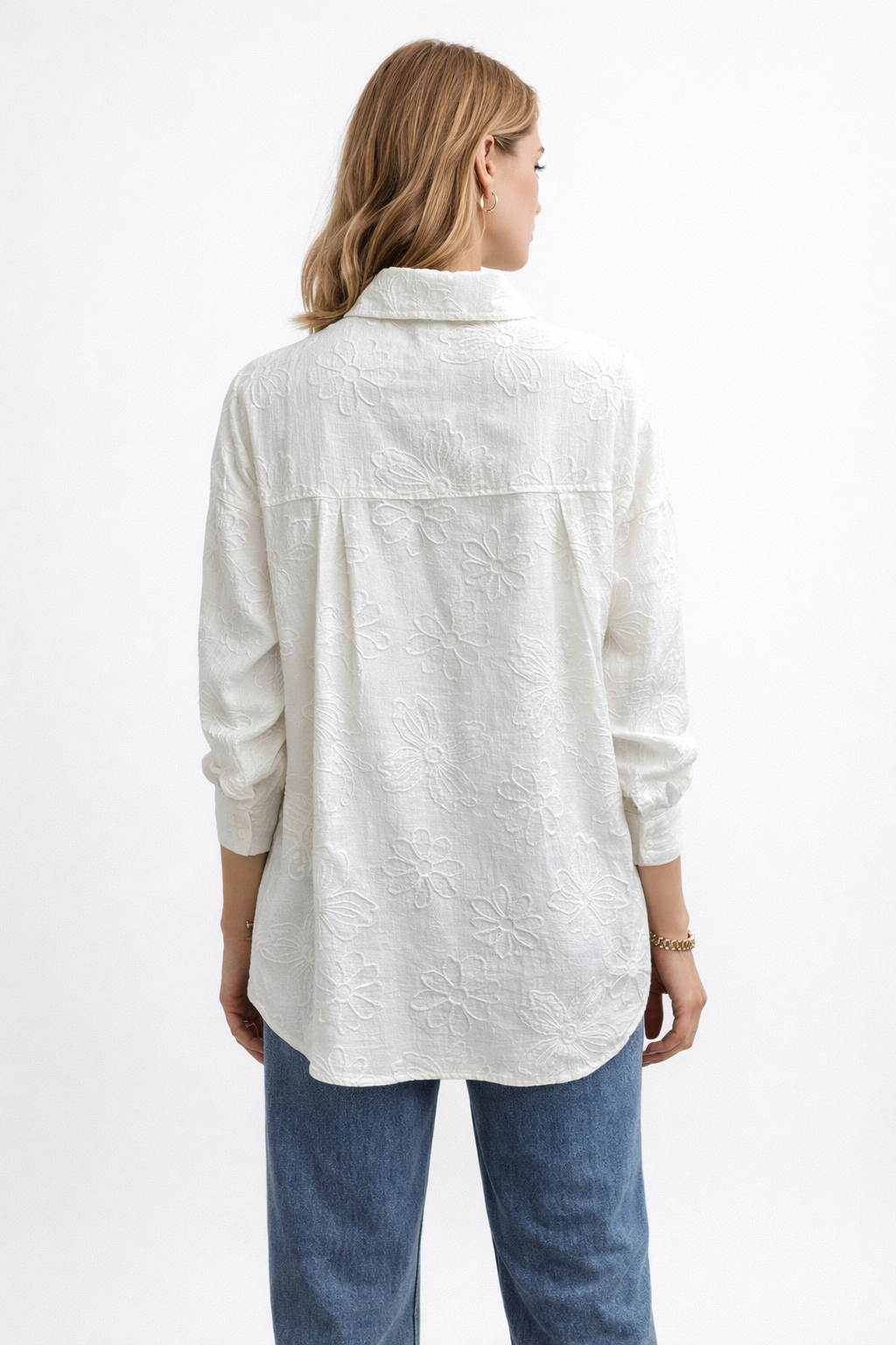 Blusas Para Mujer Camisera Oversize Bordada N61137 Blanco