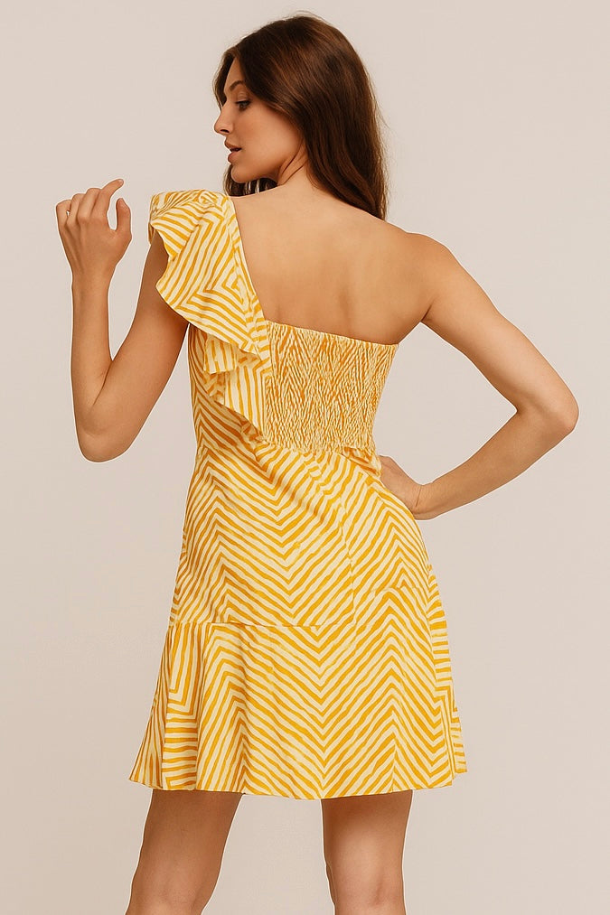 Vestidos Para Mujer Corto Asimetrico S51139 Hueso/Mostaza