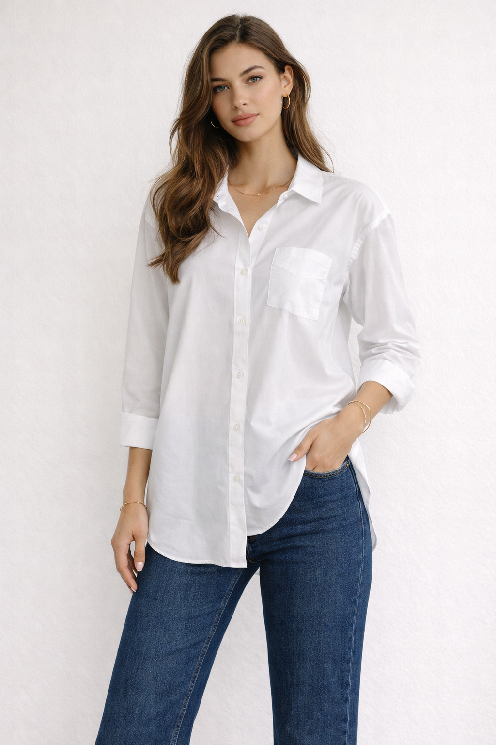 Blusas Para Mujer Camisera Oversize Popelina N61109 Blanco