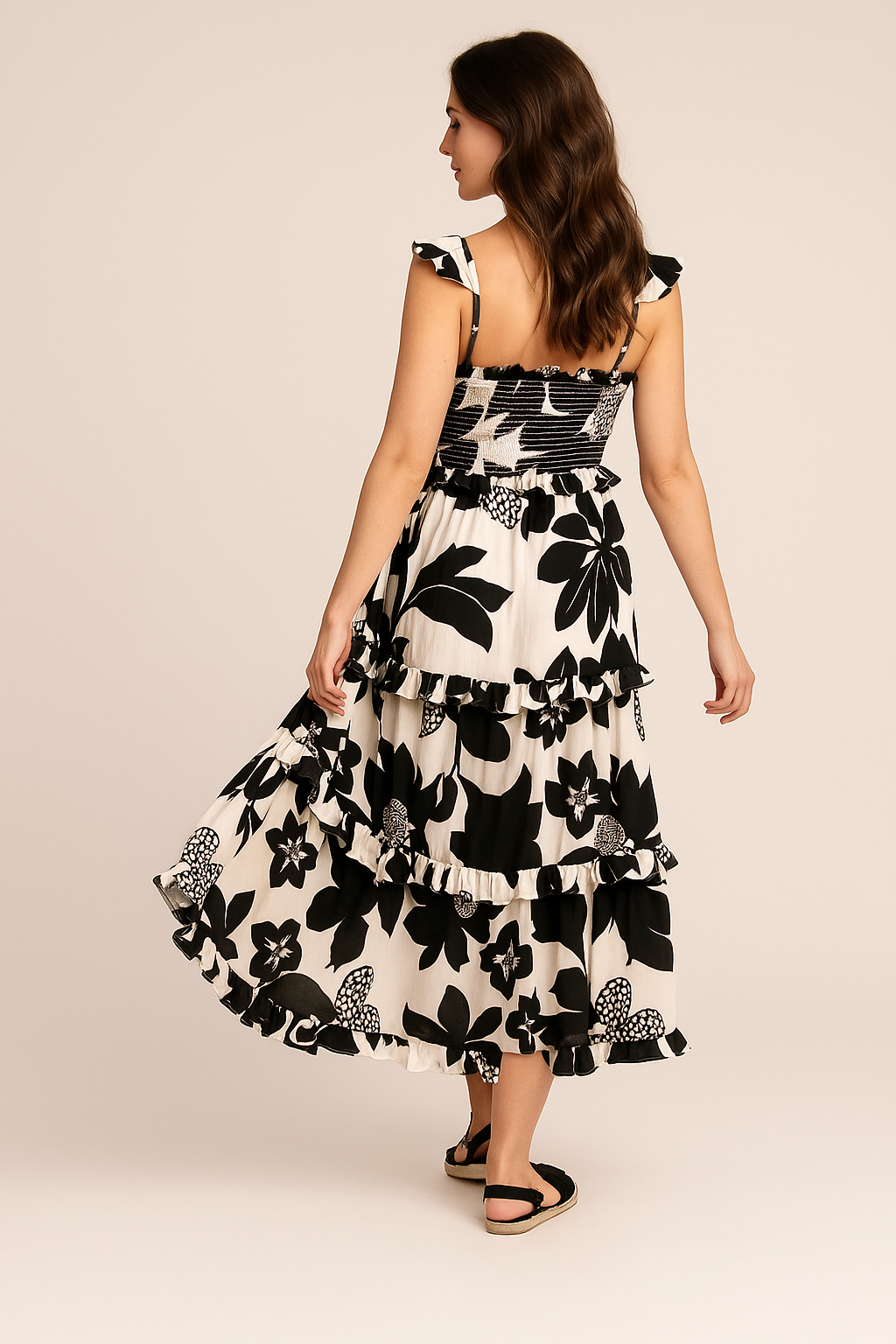 Vestidos Para Mujer Largo Con Olanes S51106 Negro