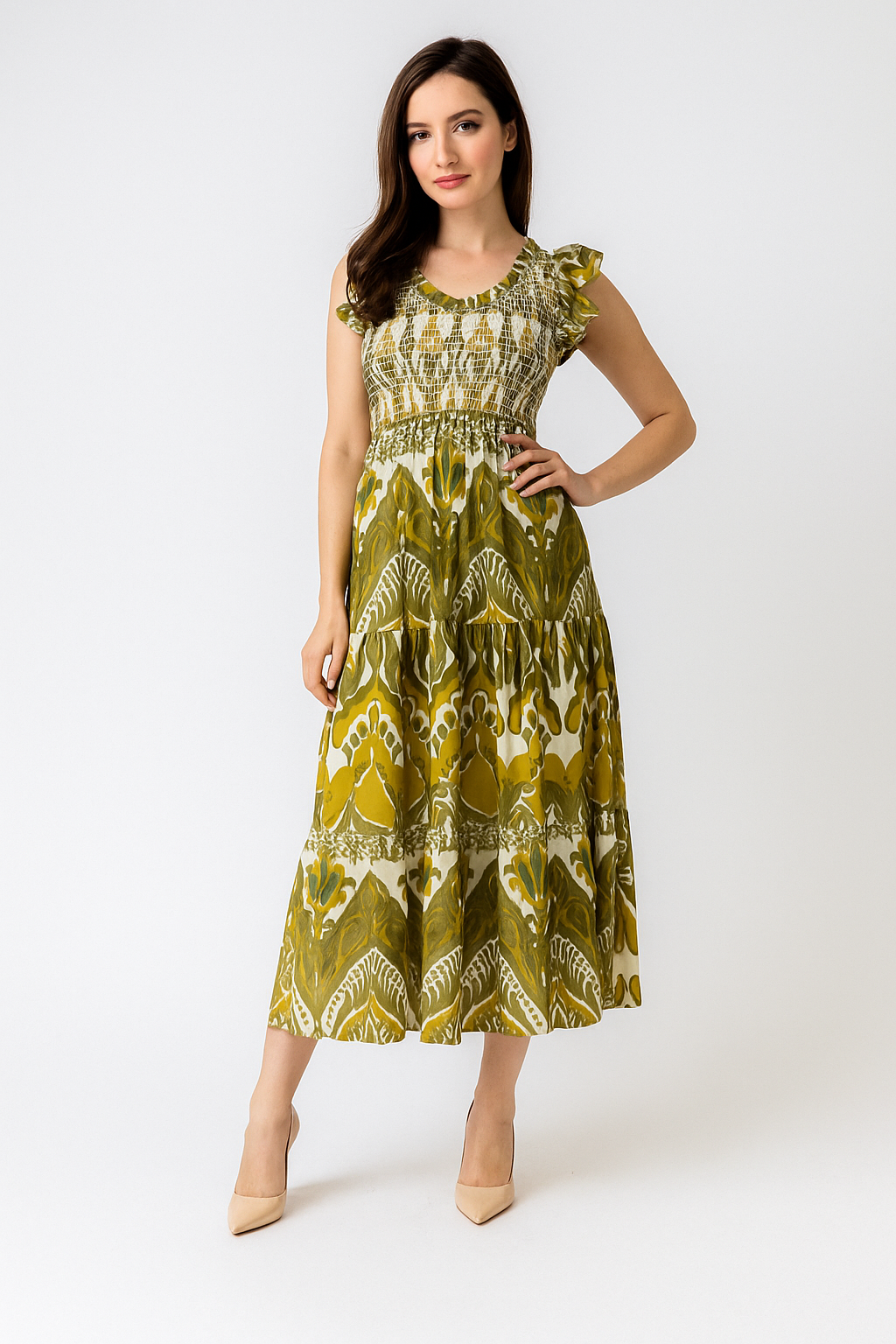 Vestidos Para Mujer Smock Con Olanes S51122 Verde