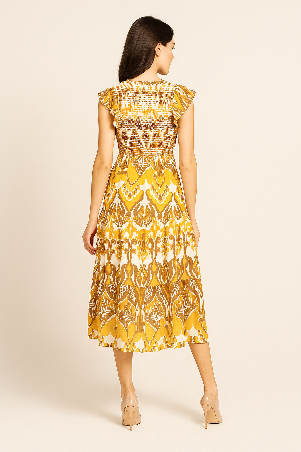 Vestidos Para Mujer Smock Con Olanes S51122 Ocre