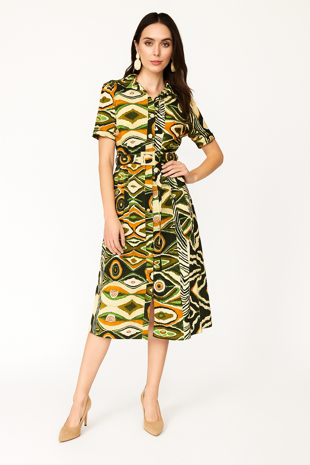 Vestidos Para Mujer Midi Camisero Tipo Lino S51102 Verde