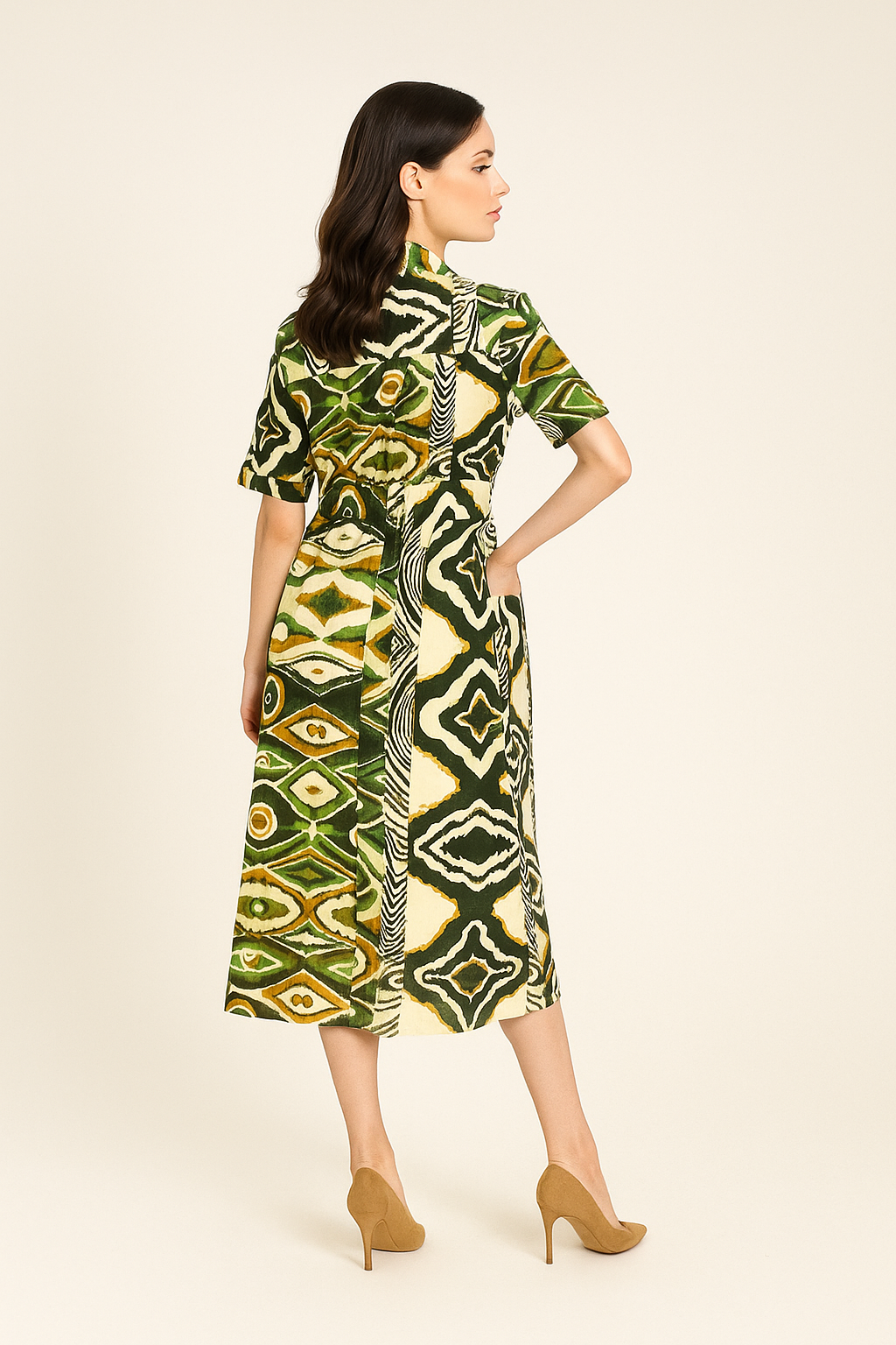 Vestidos Para Mujer Midi Camisero Tipo Lino S51102 Verde