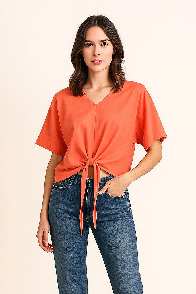 Blusas Para Mujer Oversize Con Nudo N51149 Coral