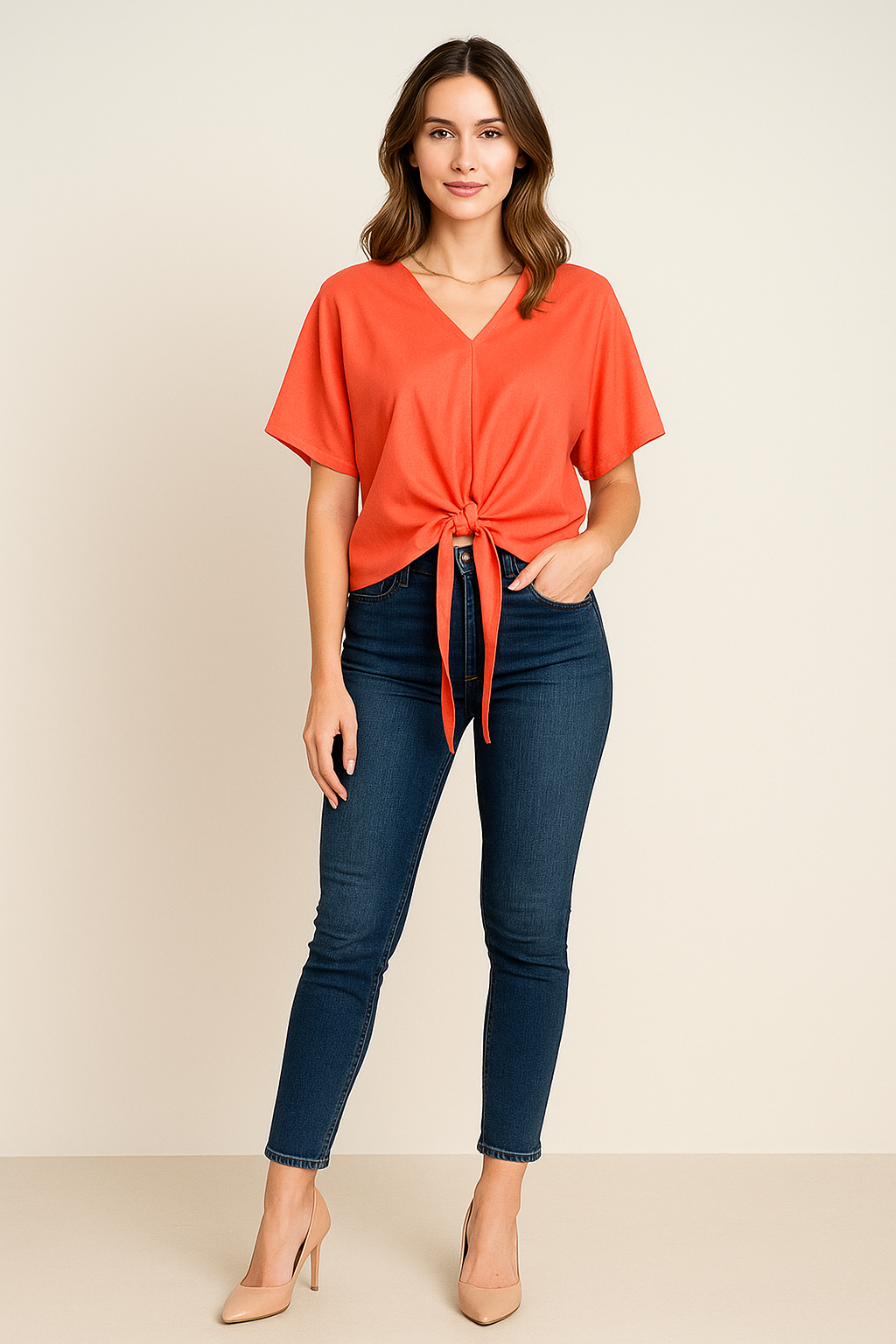 Blusas Para Mujer Oversize Con Nudo N51149 Coral