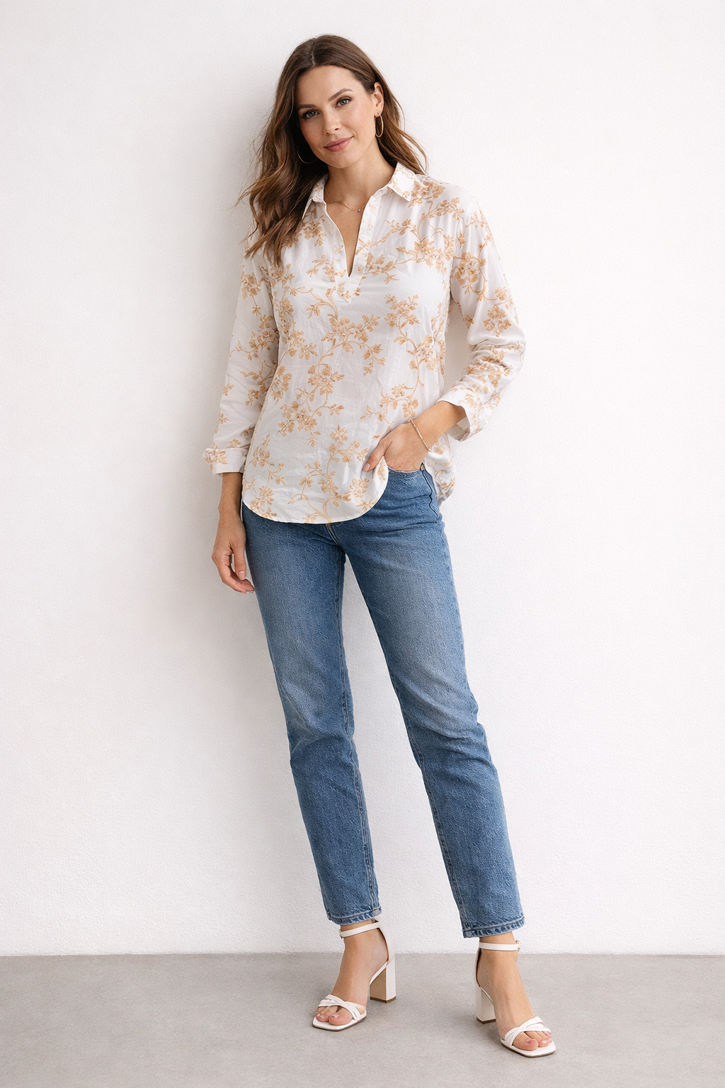 Blusas Para Mujer Bordada Media Aletilla N61136 Beige