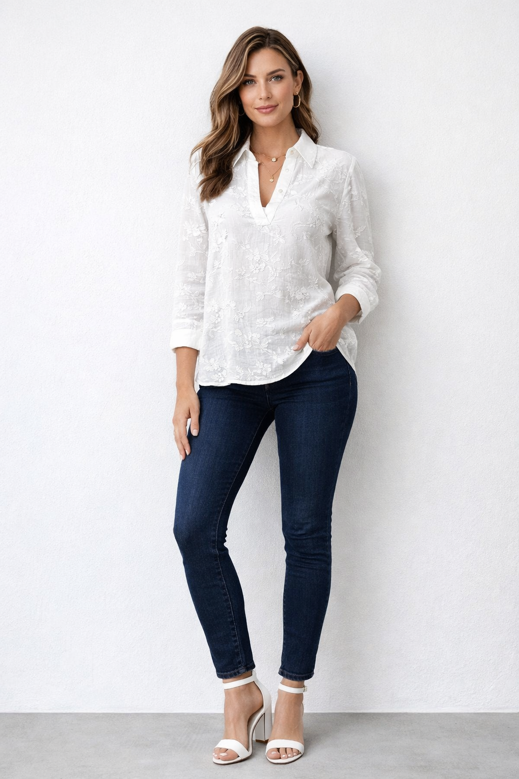 Blusas Para Mujer Bordada Media Aletilla N61136 Blanco