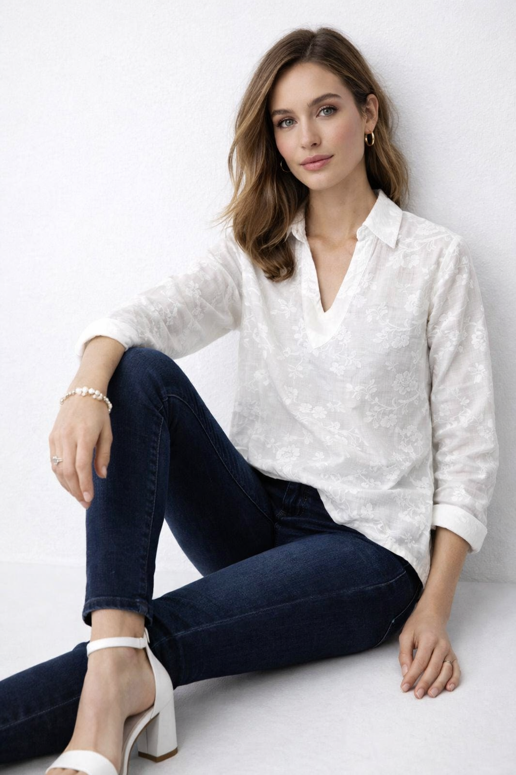 Blusas Para Mujer Bordada Media Aletilla N61136 Blanco