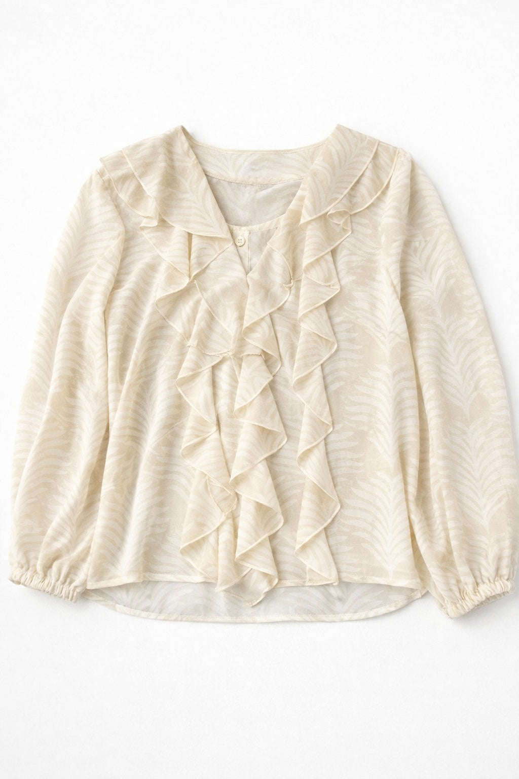 Blusas Para Mujer con Olanes Estampado De Hojas N61139 Hueso/Beige