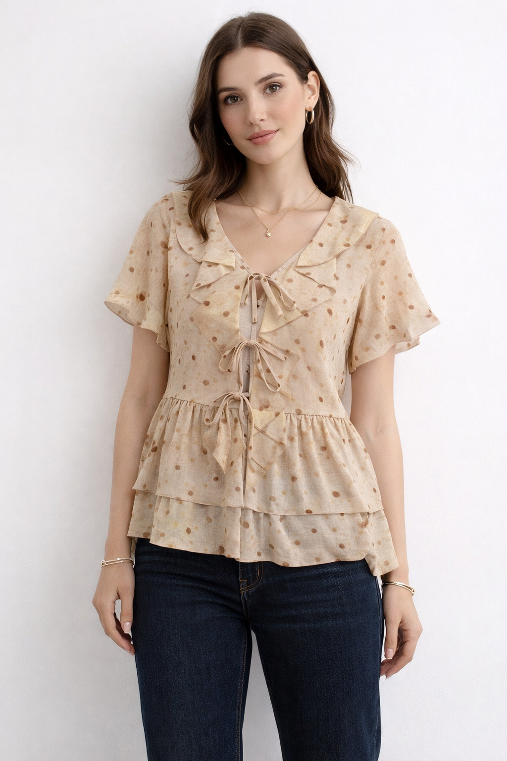 Blusas Para Mujer Chiffon Con Moños y Olanes N61140 Unico