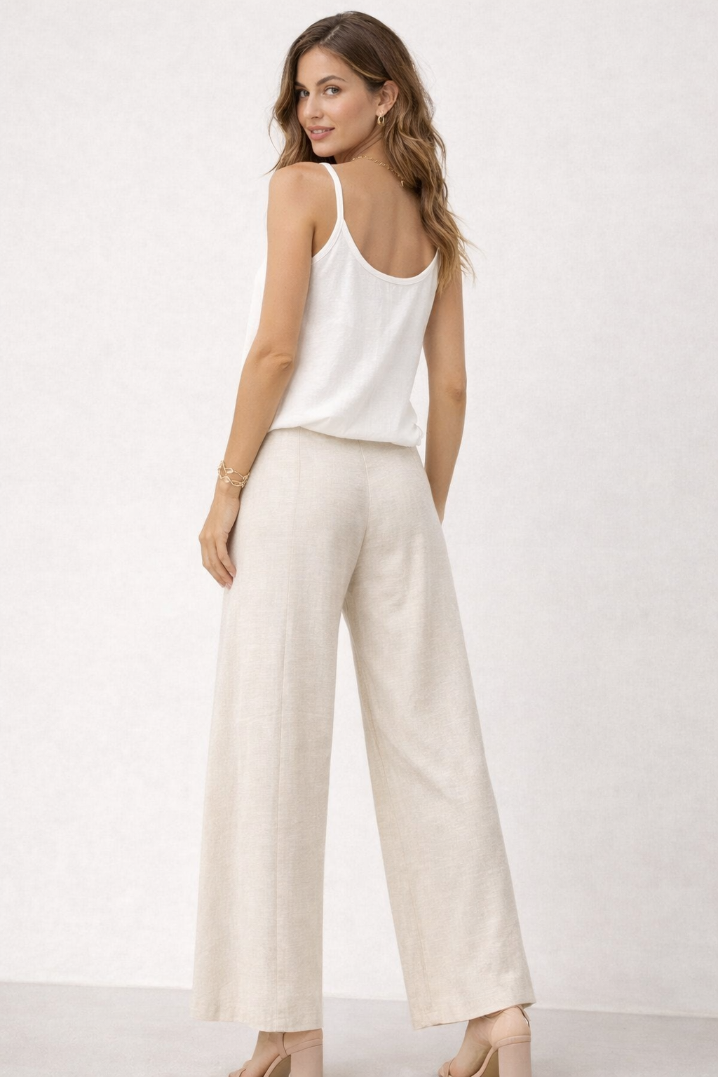 Pantalones Para Mujer Amplio Con Pespunte Con Botones Al Frente W61115 Arena