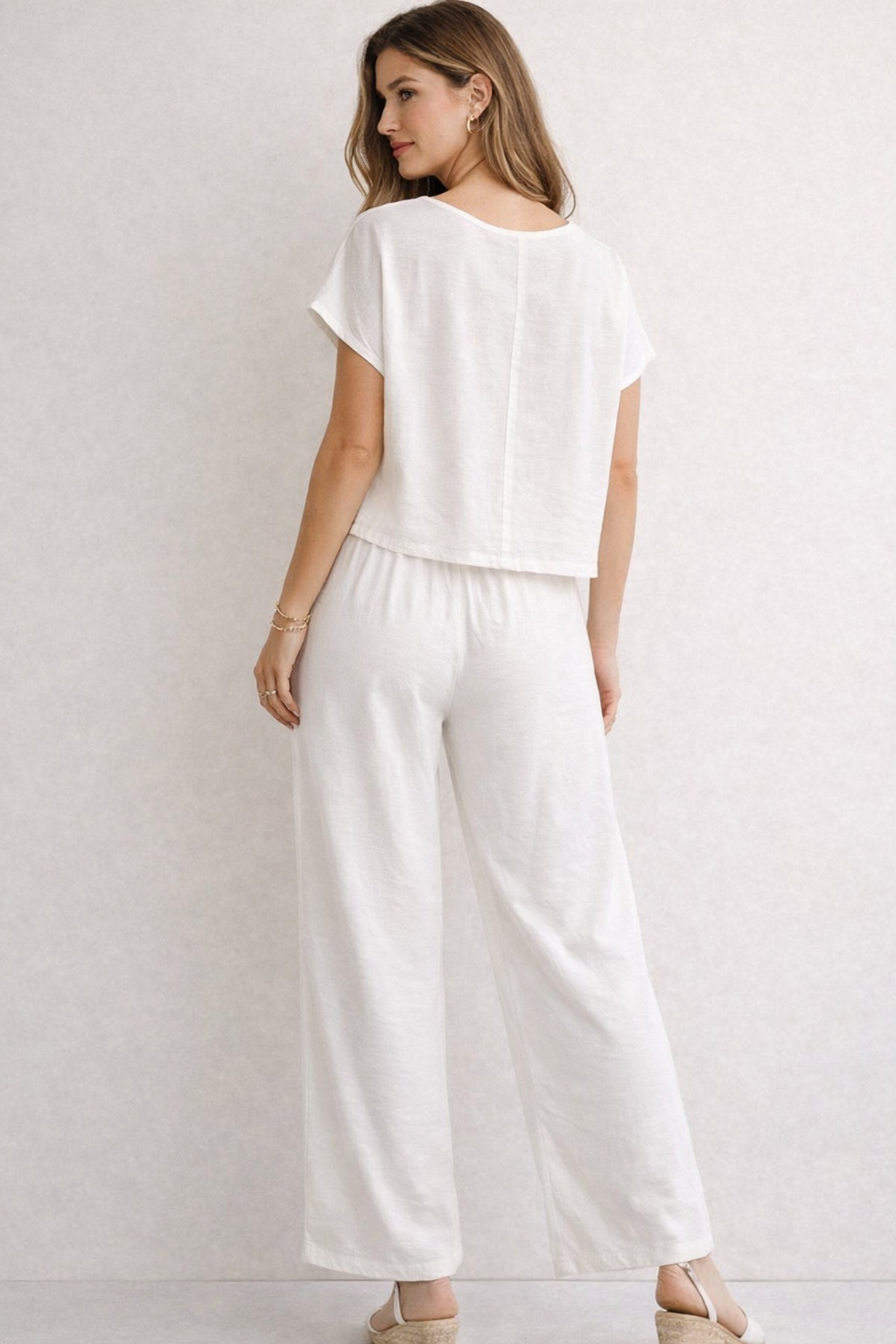 Pantalones Para Mujer Amplio Ligero Con Resorte W61114 Blanco