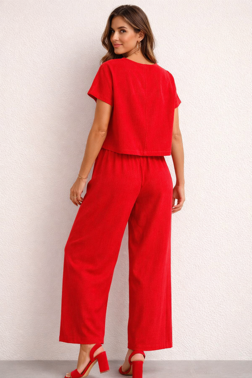 Pantalones Para Mujer Amplio Ligero Con Resorte W61114 Rojo