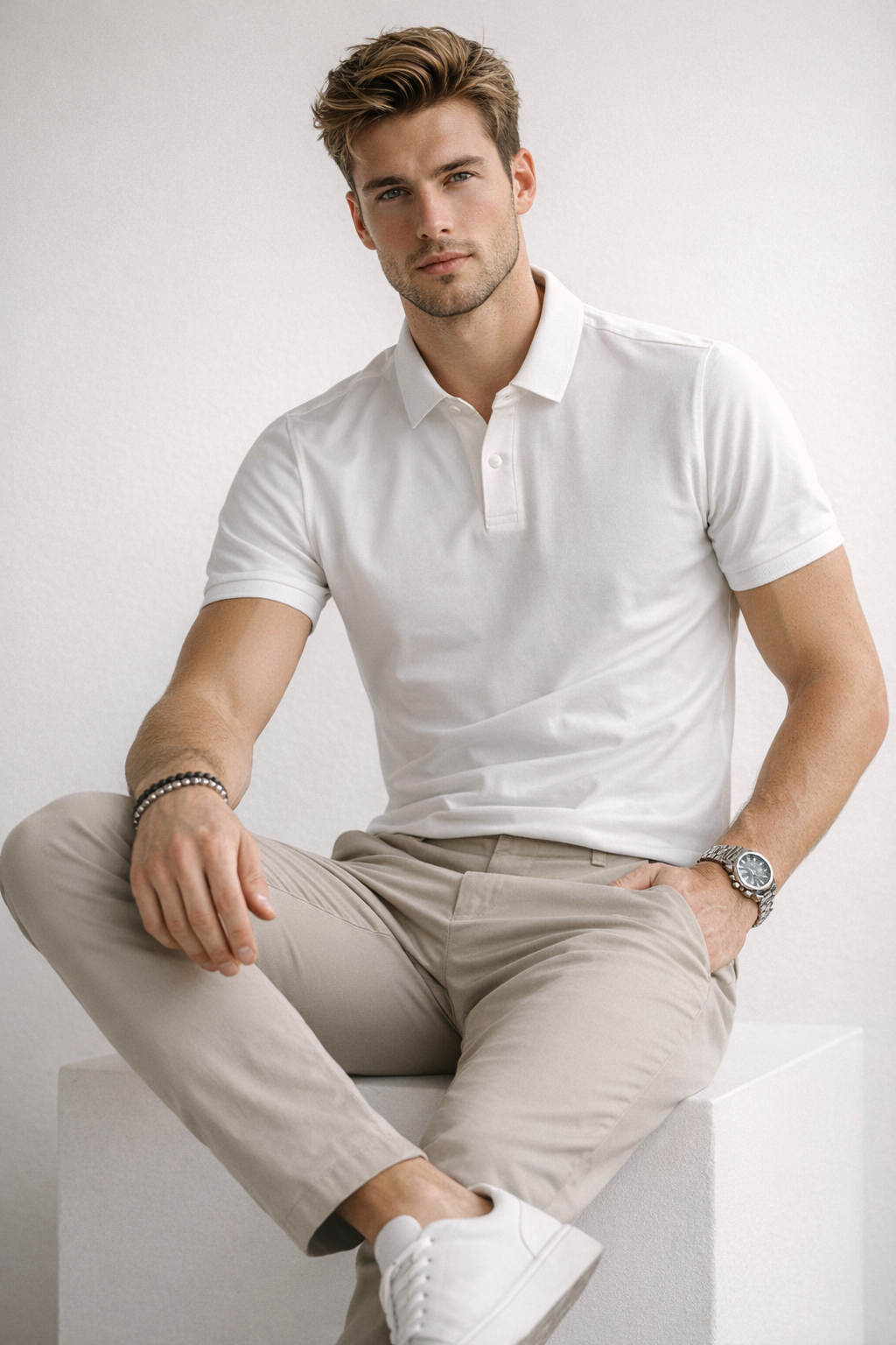Playera Polo para Hombre Casual Super Stretch Antiarrugas A61410 Hueso