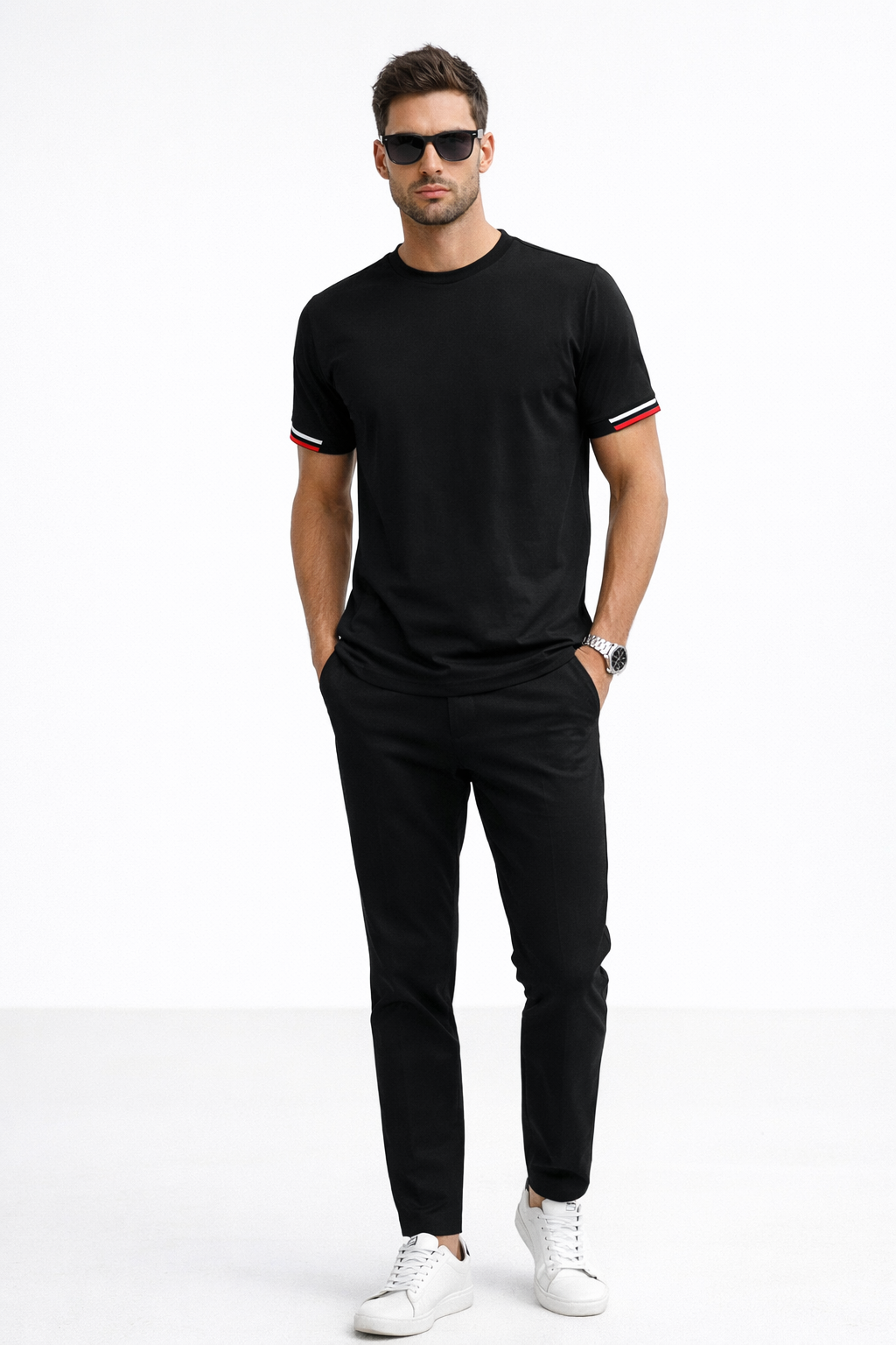Playera para Hombre Cuello Redondo Antiarrugas Stretch A61404 Negro