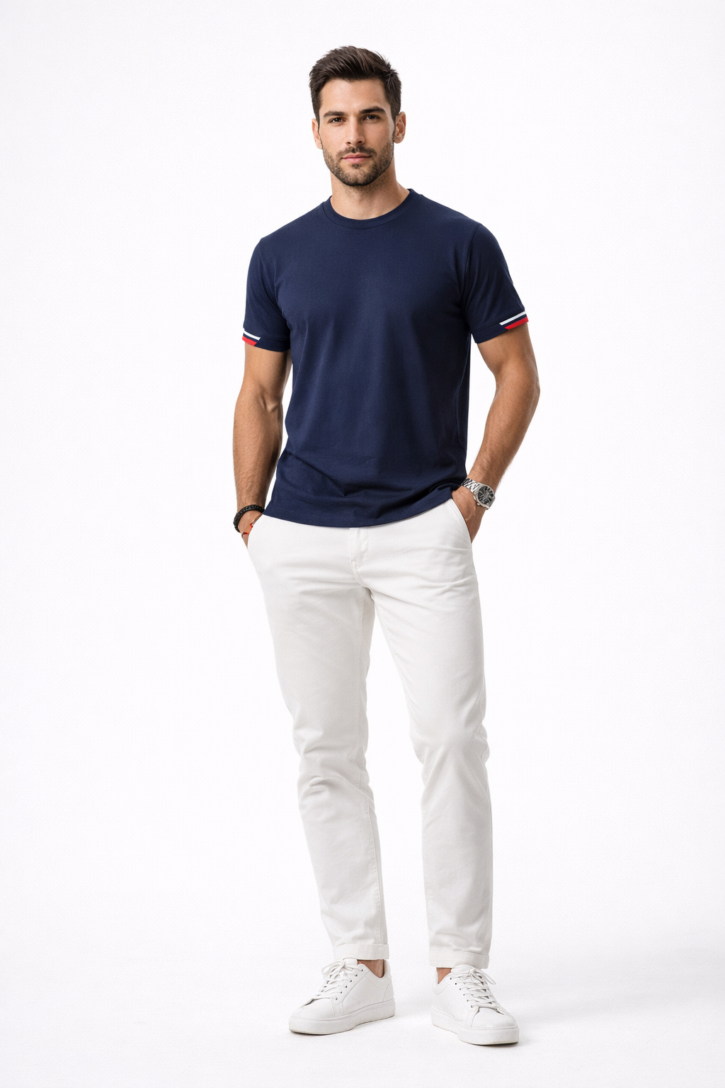 Playera para Hombre Cuello Redondo Antiarrugas Stretch A61404 Marino