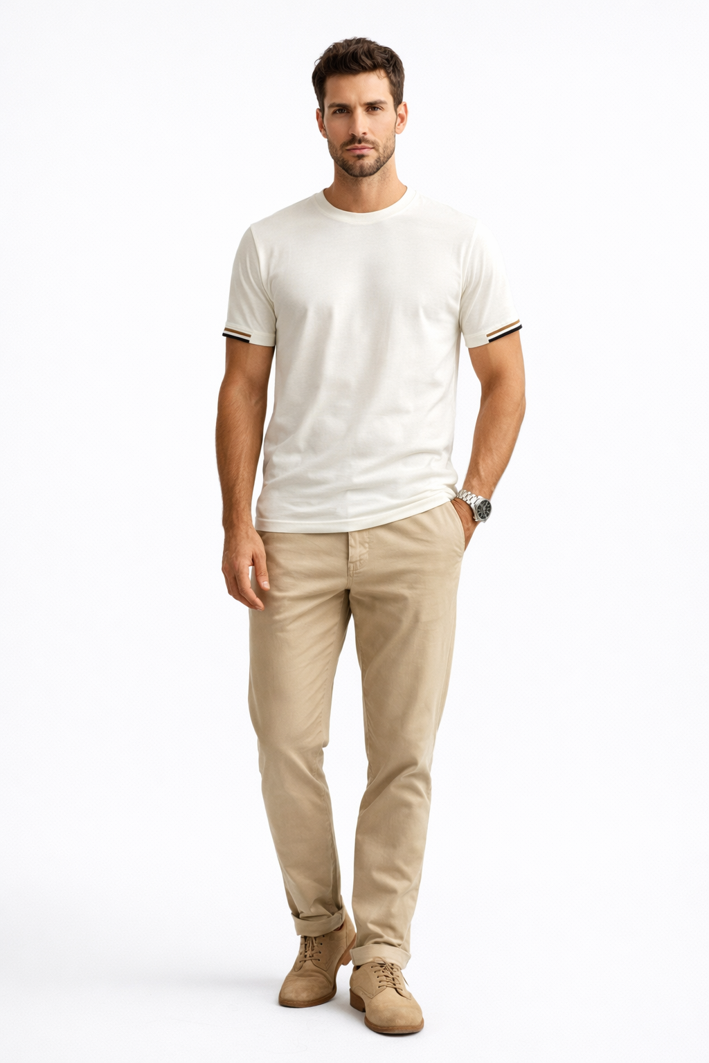 Playera para Hombre Cuello Redondo Antiarrugas Stretch A61404 Hueso