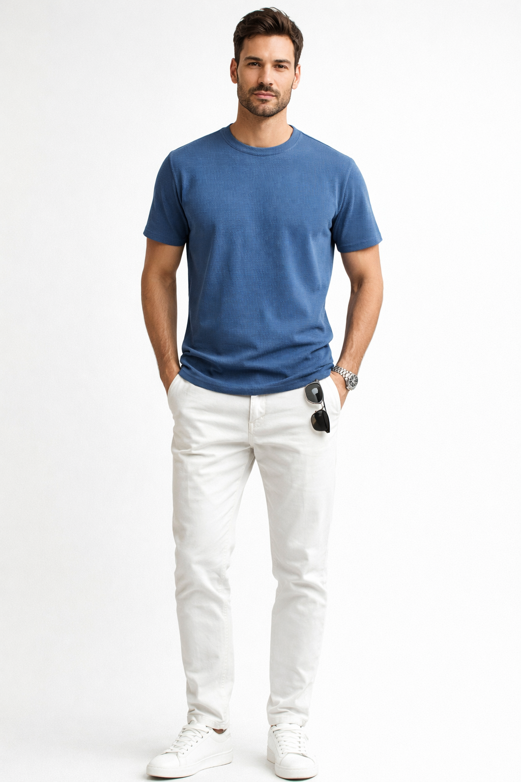 Playera para Hombre Cuello Redondo Antiarrugas Sport Transpirable A61405 Azul