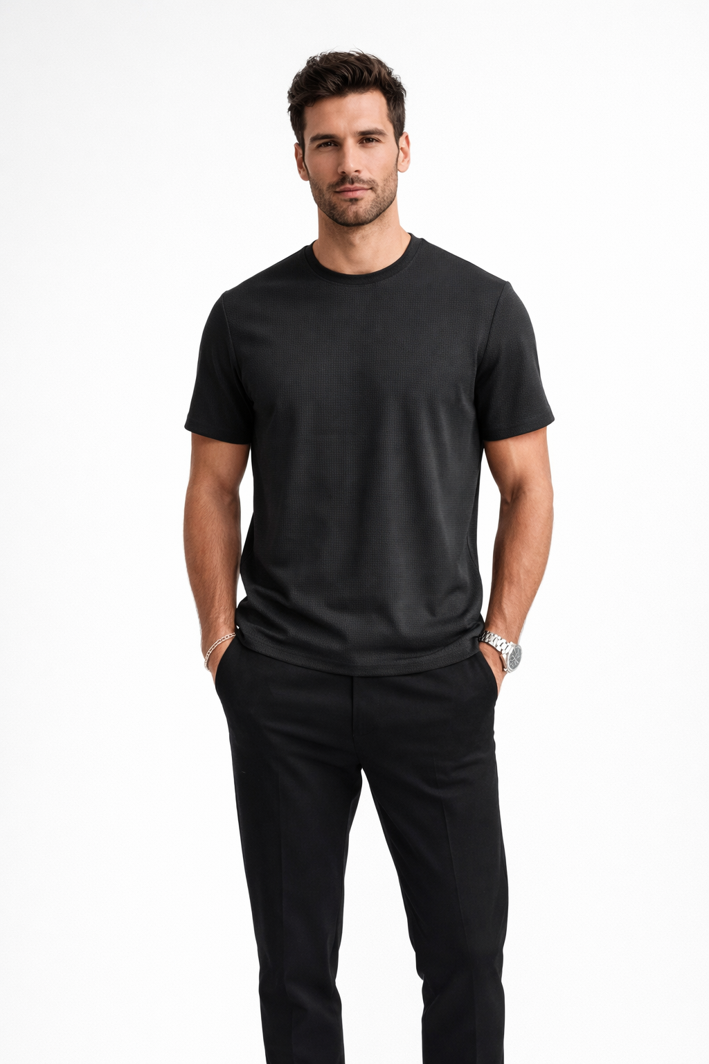 Playera para Hombre Cuello Redondo Antiarrugas Sport Transpirable A61405 Negro