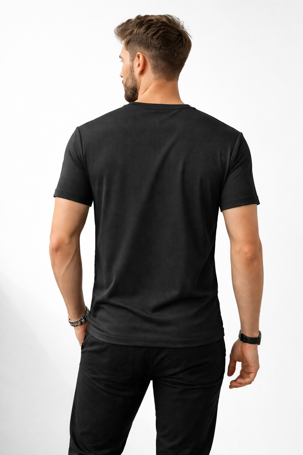 Playera para Hombre Cuello Redondo Antiarrugas Sport Transpirable A61405 Negro