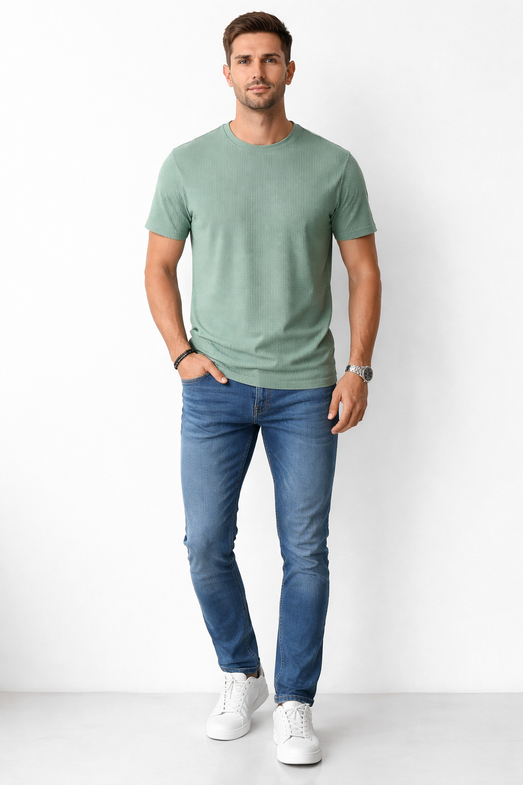 Playera para Hombre Cuello Redondo Antiarrugas Sport Transpirable A61405 Verde