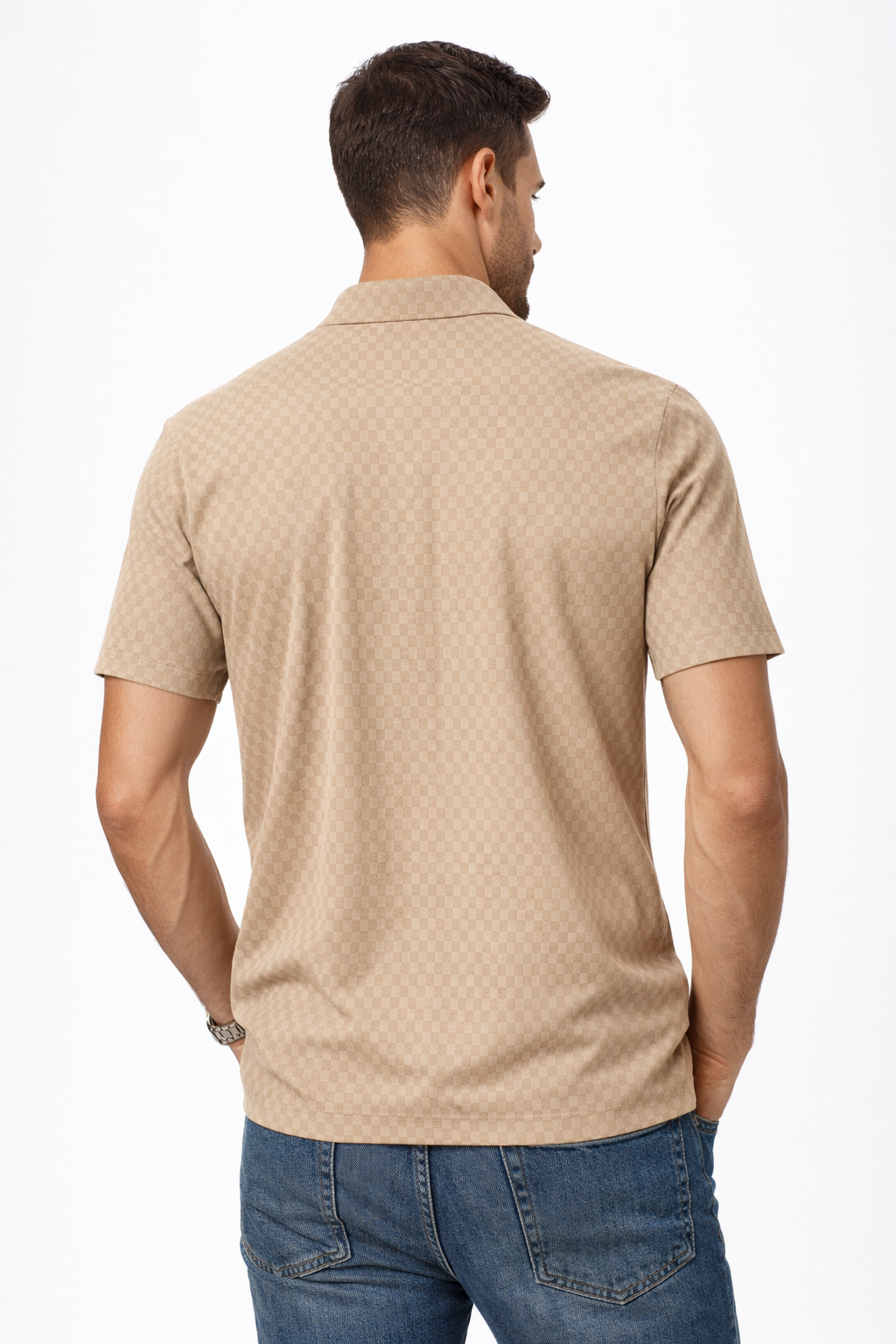 Playera Polo para Hombre Jacquard Antiarrugas Super Stretch A61412 Beige