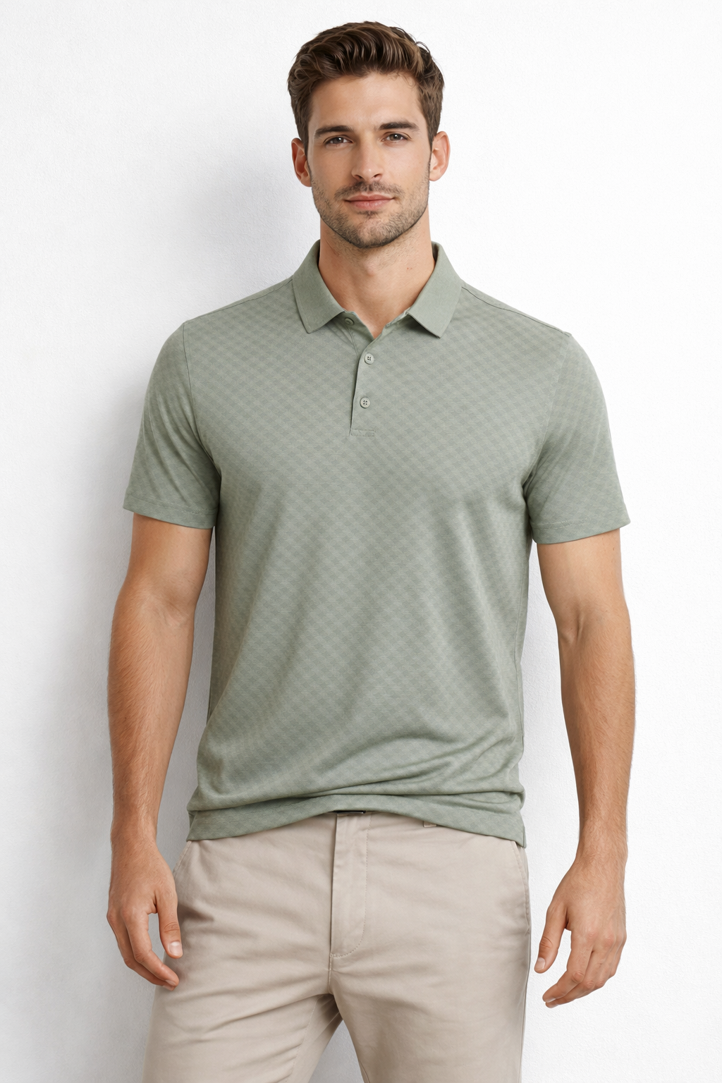 Playera Polo para Hombre Jacquard Antiarrugas Super Stretch A61412 Verde