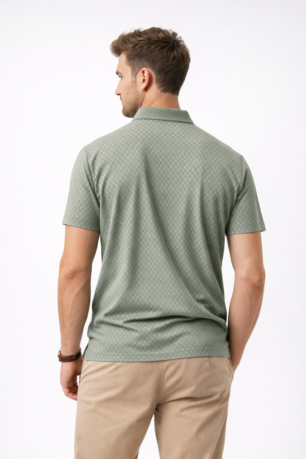 Playera Polo para Hombre Jacquard Antiarrugas Super Stretch A61412 Verde