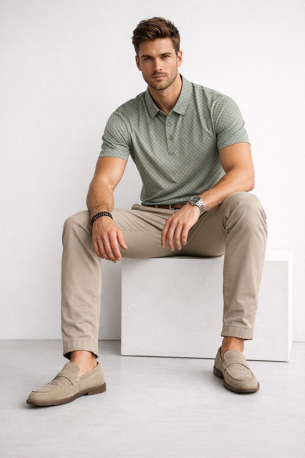 Playera Polo para Hombre Jacquard Antiarrugas Super Stretch A61412 Verde