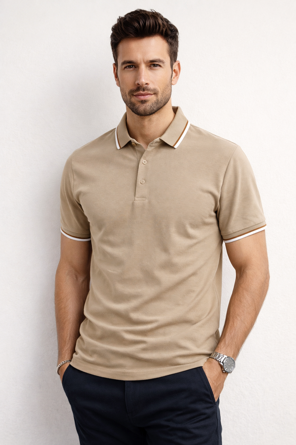 Playera Polo para Hombre Transpirable Stretch Antiarrugas A61413 Beige