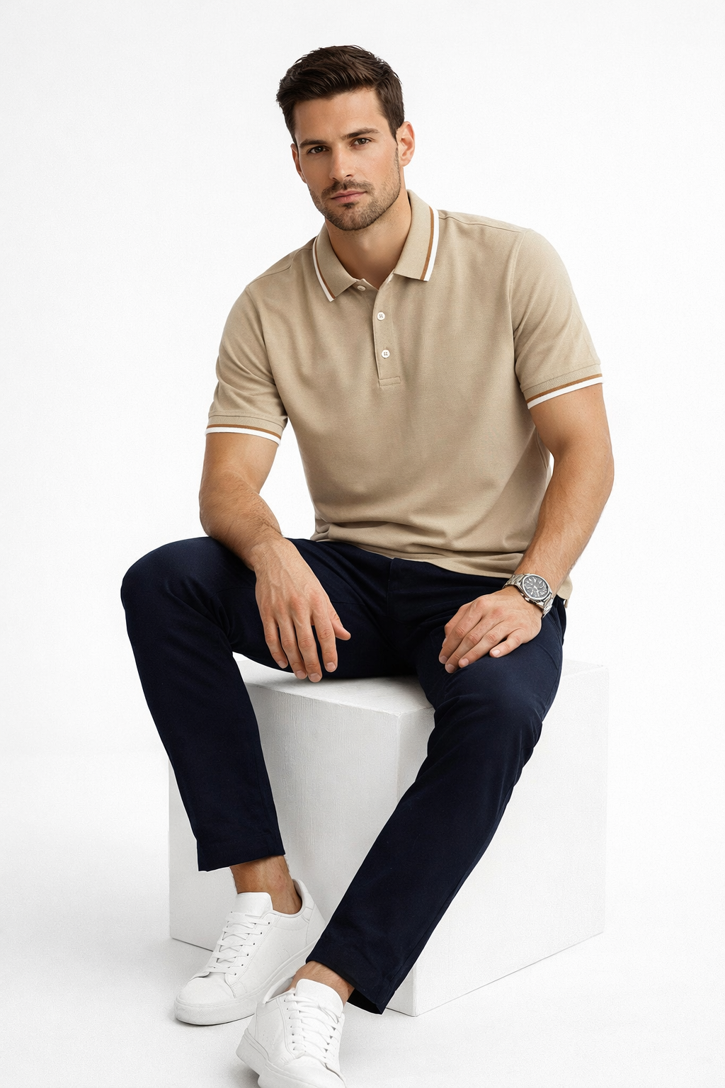 Playera Polo para Hombre Transpirable Stretch Antiarrugas A61413 Beige