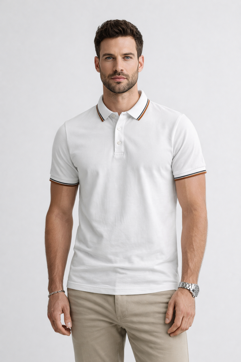 Playera Polo para Hombre Transpirable Stretch Antiarrugas A61413 Blanco