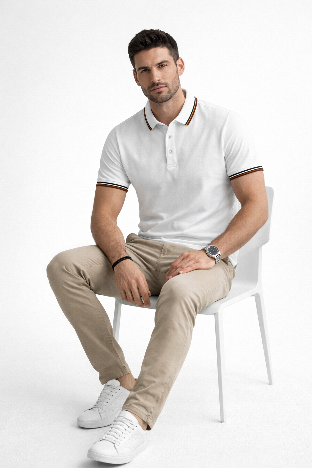 Playera Polo para Hombre Transpirable Stretch Antiarrugas A61413 Blanco