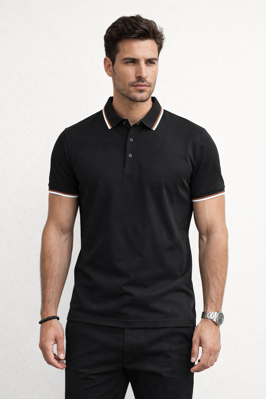Playera Polo para Hombre Transpirable Stretch Antiarrugas A61413 Negro