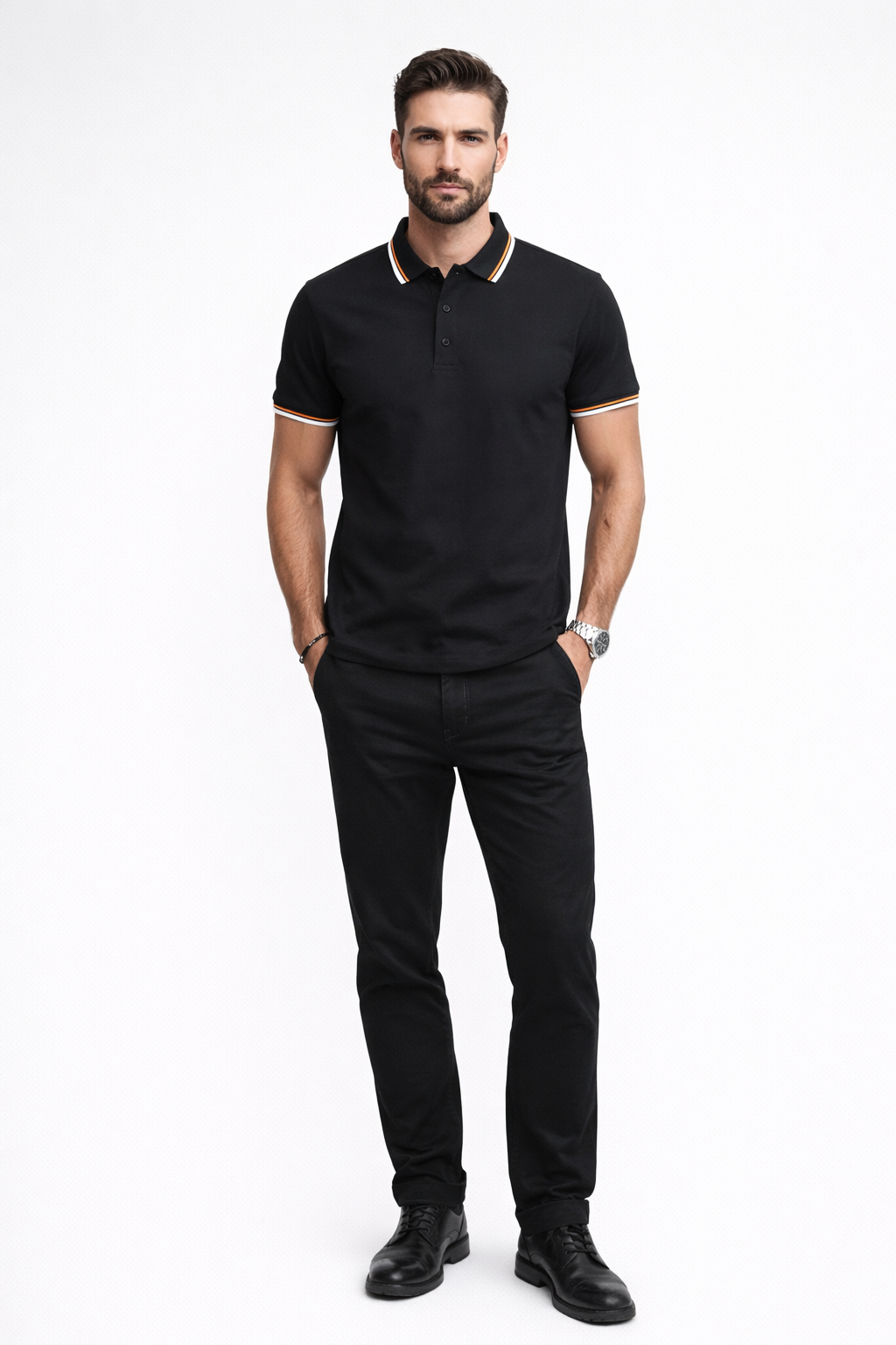 Playera Polo para Hombre Transpirable Stretch Antiarrugas A61413 Negro