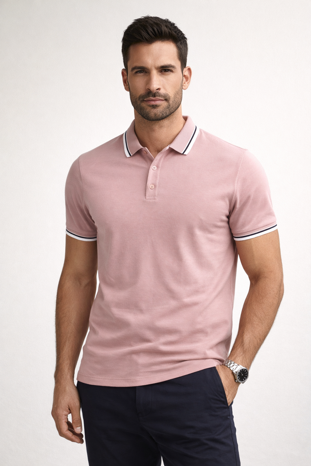Playera Polo para Hombre Transpirable Stretch Antiarrugas A61413 Rosa