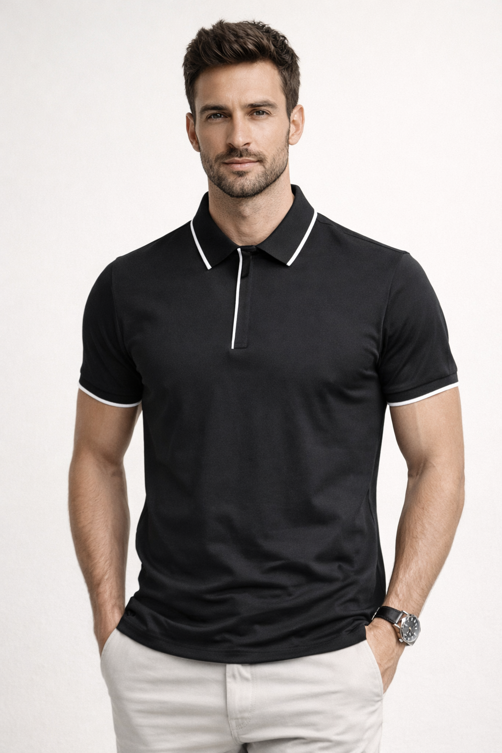 Playera Polo para Hombre con Cierre Super Stretch A61414 Negro